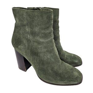 Nordstrom Rack Harper Lea Olive Green Suede Stacked Heel Square Toe Ankle Boot